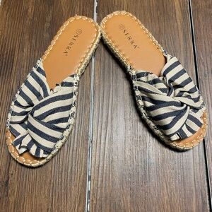 Serra Navy & Cream Striped Knot Espadrille Slide Sandal